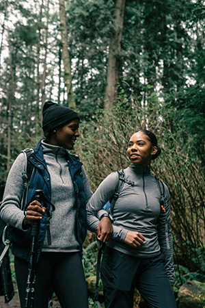 mother and daughter hiking